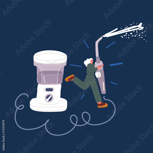 Cartoon vector illustration of woman with irrigation.