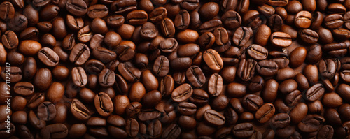 Coffee beans top view. panorama photo.