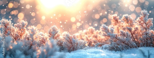 beautiful winter landscape with snowflakes and falling  in the style of light white and light navy  blurred  detailed background elements