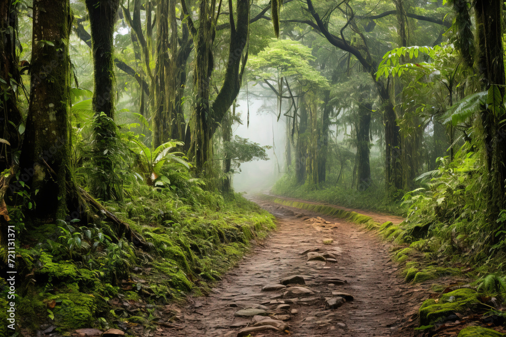 Obraz premium rain forest path in the jungle. Generative Ai