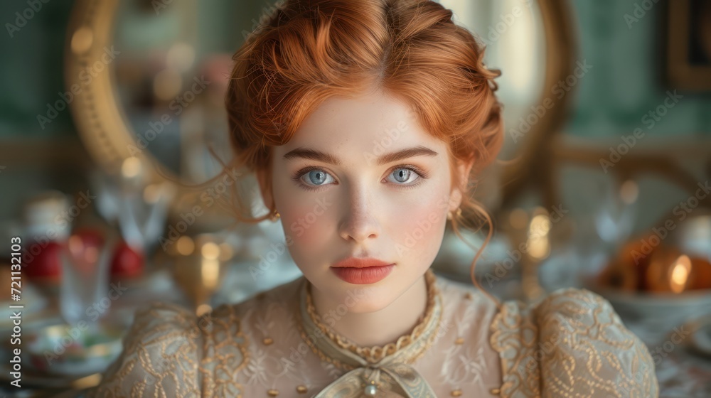 woman in dress standing behind a mirror woman in dress standing behind a mirror