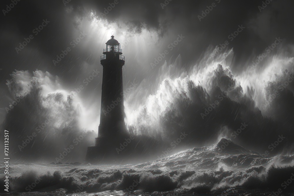 lighthouse with a storm crashing over