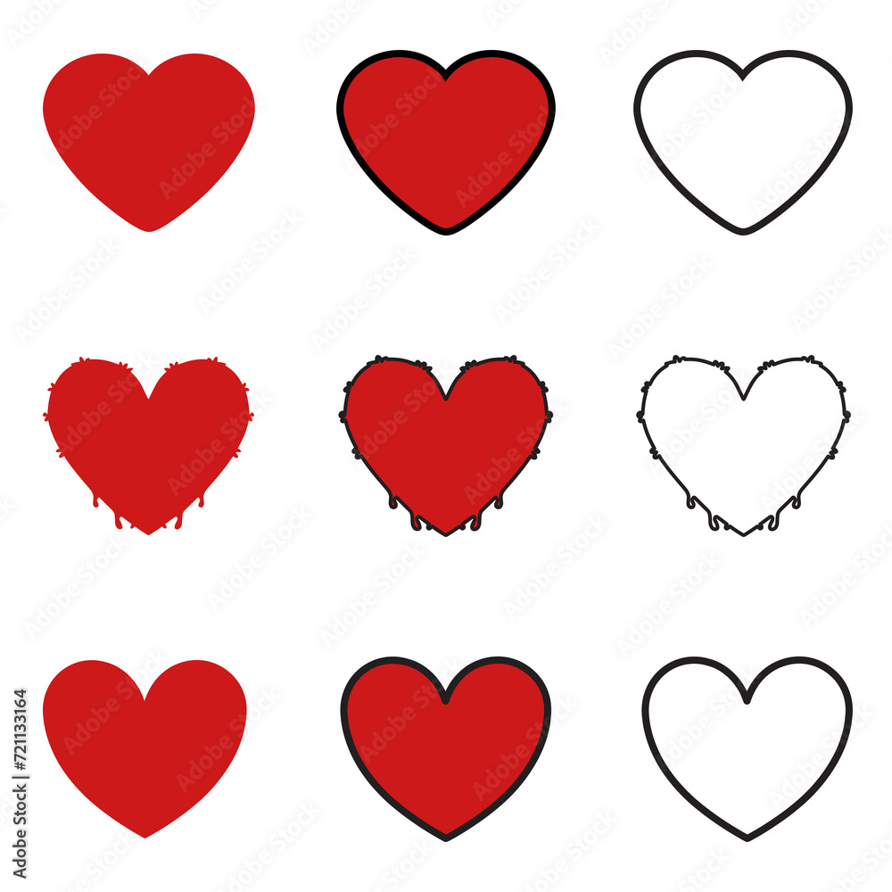 Collection of love hearts vector illustration. Love hearts illustration shape symbol icons set