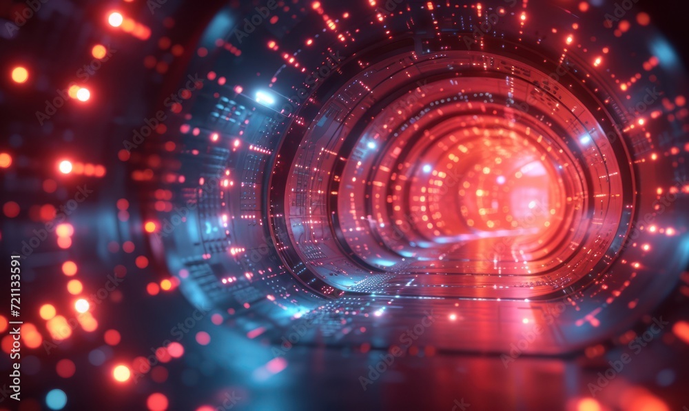 shiny linear background image with red and red lights, in the style of dark navy and crimson, circular shapes, future tech, dark indigo and pink