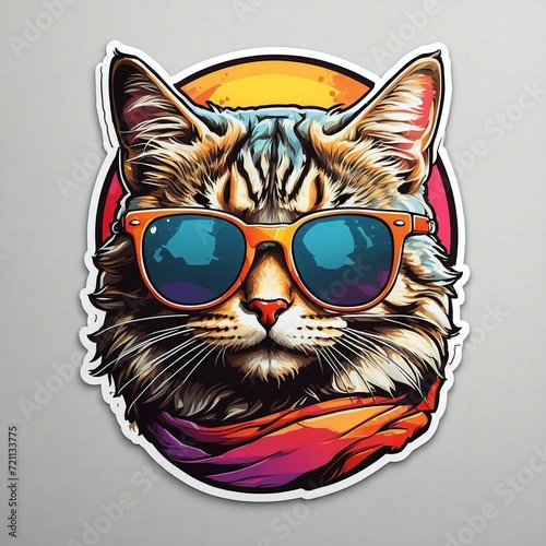 cat Psychedelic vector sticker illustration © tatag