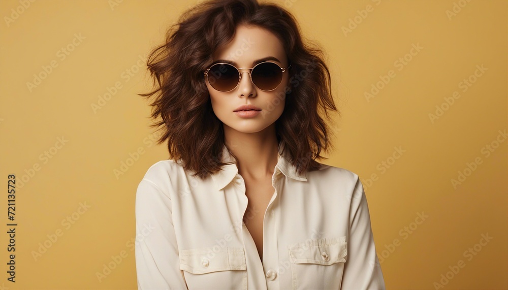Young pretty brunette girl with sunglasses, isolated yellow studio background
Young pretty brunette girl with sunglasses, isolated yellow studio background