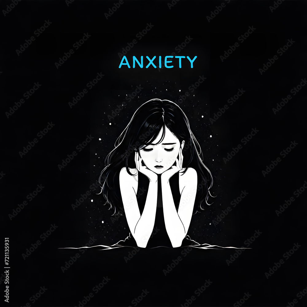 Anxiety illustration - Anxious woman thinking about the future Anxiety illustration - Anxious woman thinking about the future