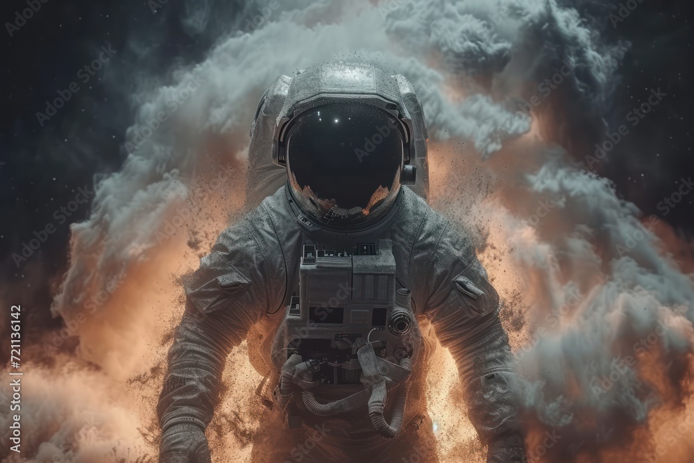 astronaut walking out on a planet with sky astronaut walking out on a planet with sky