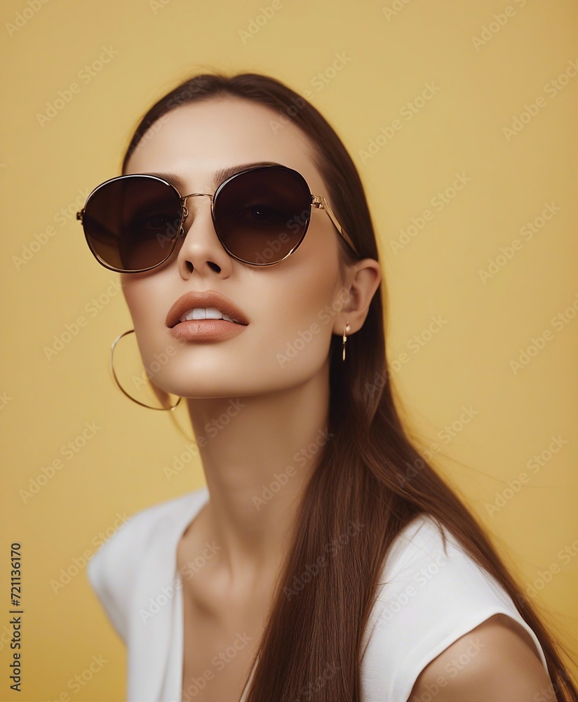 Young pretty brunette girl with sunglasses, isolated yellow studio background
Young pretty brunette girl with sunglasses, isolated yellow studio background