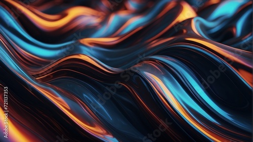 Fluid neon chrome waves background. Generative, AI.