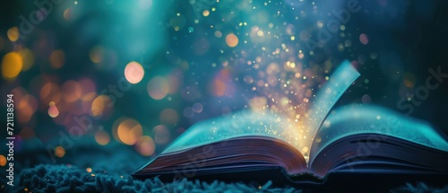 open book with a northern lights scene, where soft, colorful lights seem to dance above the pages. fantasy scenery photo
