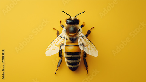 Bee Isolated on Yellow Background photo