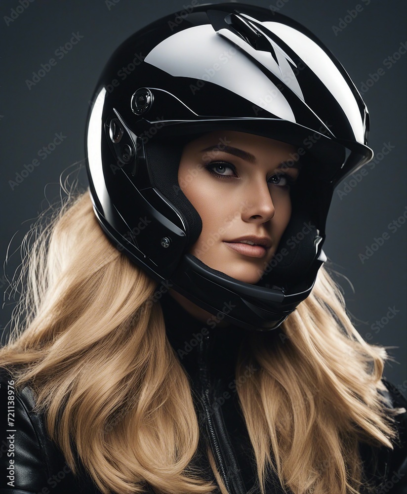 portrait of a blonde woman in a black coloured motorcycle helmet, isolated grey background
portrait of a blonde woman in a black coloured motorcycle helmet, isolated grey background