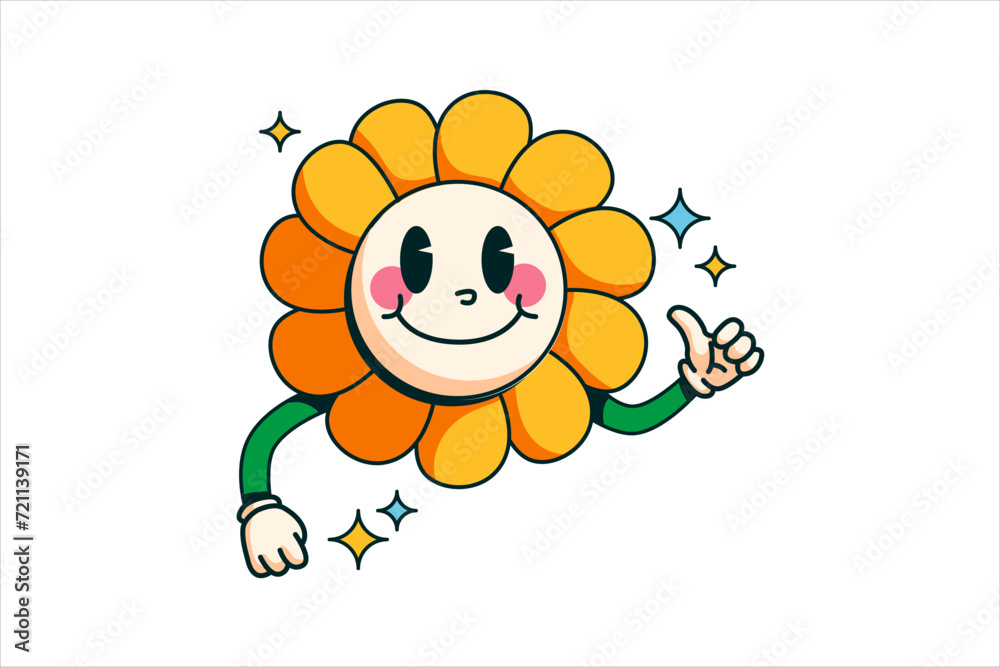 Cute Sunflower Retro Sticker Design