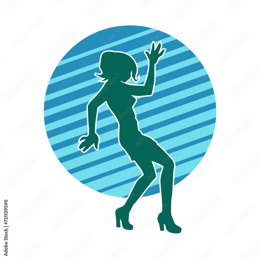 Silhouette of a slim female in dance pose. Silhouette of a woman dancing. Silhouette of a slim female in dance pose. Silhouette of a woman dancing.