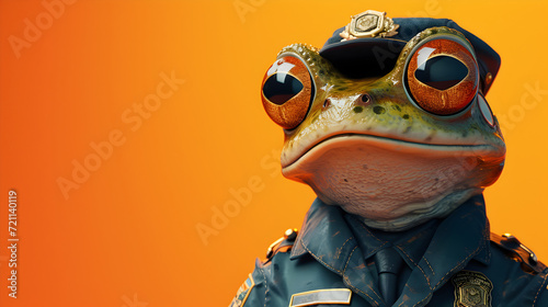 Cute Frog Wearing Police Outfit on orange background photo