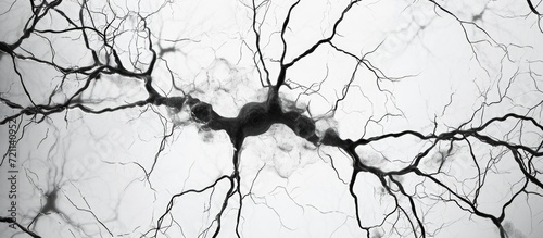 Astrocytes filled with Golgi method, found in grey matter with uniform processes. Thick black lines represent blood vessels. photo