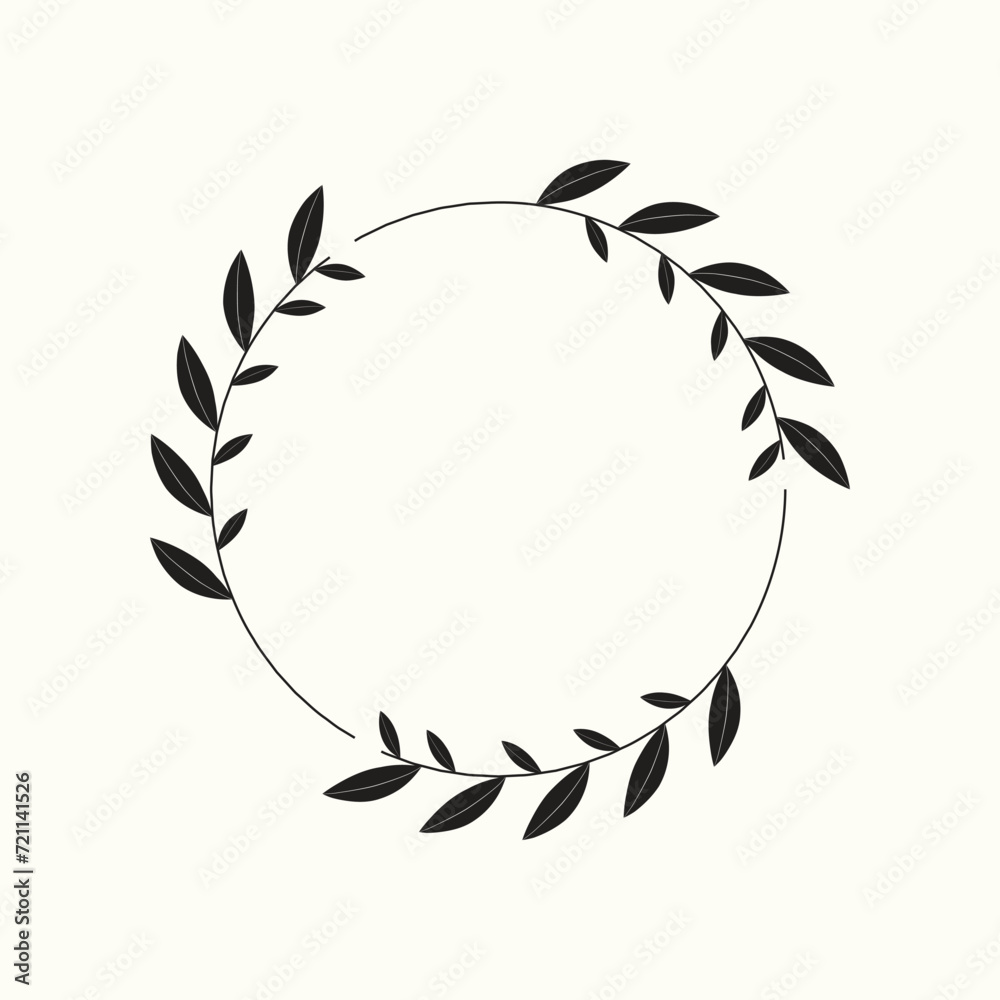 Black laurel wreath isolated on white background Vector illustration Floral