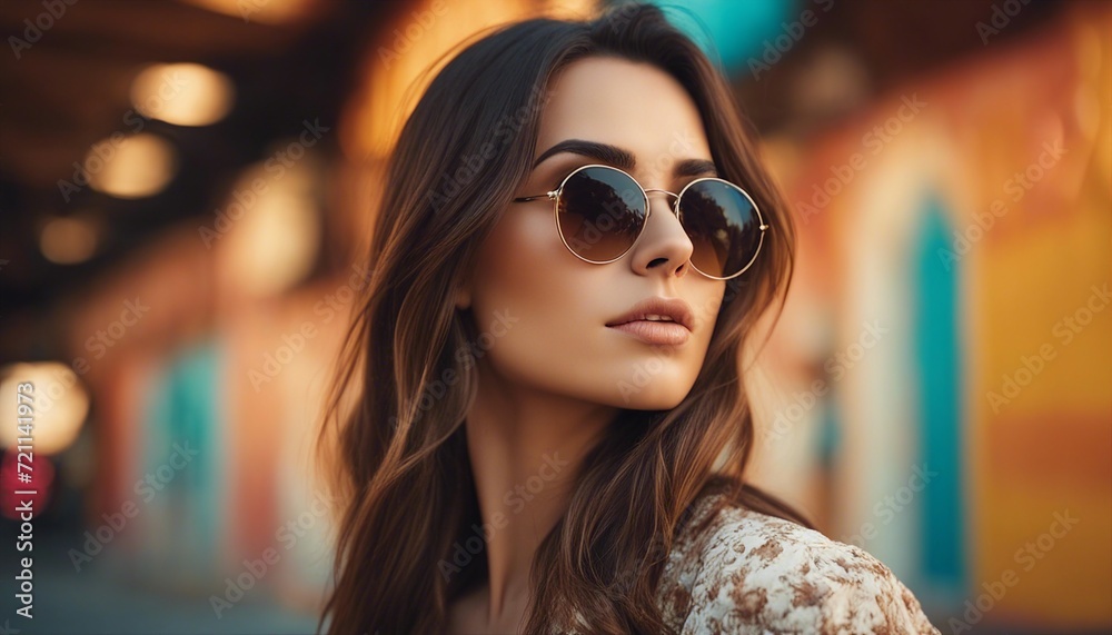 Young pretty brunette girl with sunglasses, isolated  studio background

