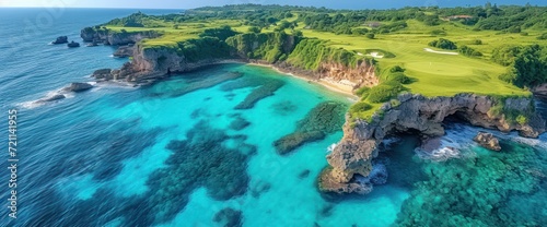 ocean and green coast, lush landscape backgrounds
