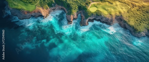 ocean and green coast, lush landscape backgrounds
