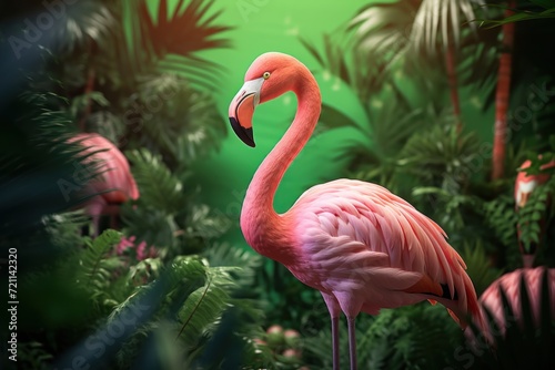 Flamingo in Green Jungle Ambiance