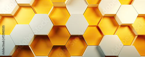 3d hexagon in white yellow colors. Honeycomb Background. Geometric Hexagons print wall.