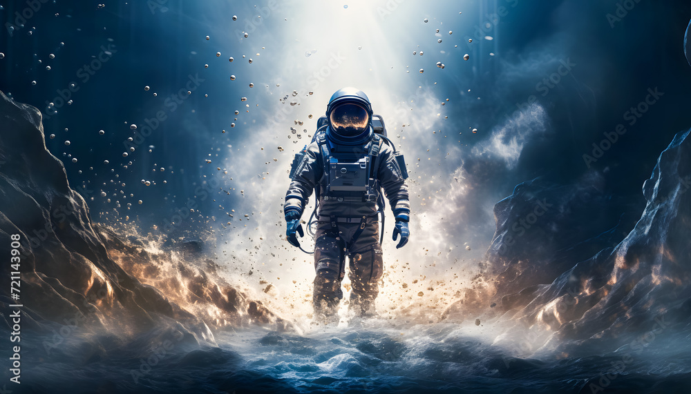 An astronaut walking on the surface of a desolate planet surrounded by smoke and flying debris. The astronaut, clad in a space suit, appears determined as they navigate the harsh environment An astronaut walking on the surface of a desolate planet surrounded by smoke and flying debris. The astronaut, clad in a space suit, appears determined as they navigate the harsh environment