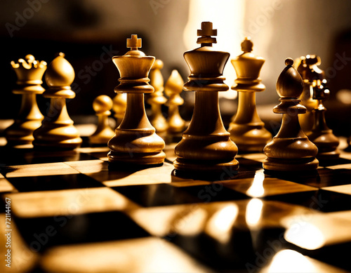 Background close-up chess pieces on chessboard game. Concept for ideas  competition and strategy  business success concept  business competition planning teamwork strategic. Wallpaper  copy space
