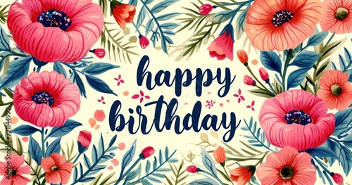 happy birthday banners and cards with color flowers and white blue background