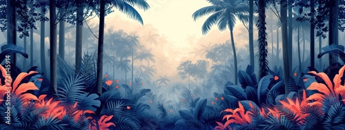 jungle palms meets nature, light gray and dark aquamarine, botanical accuracy photo