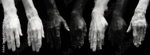 the black and white rumble hand set, in the style of flowing silhouette photo