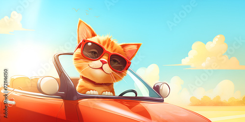 Driving Meow-larious: The Funny Cat's Convertible Chronicles in the Sunshine