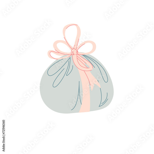 Round gift wrapped with a bow. Minimalistic design, Valentine's concept, birthday concept