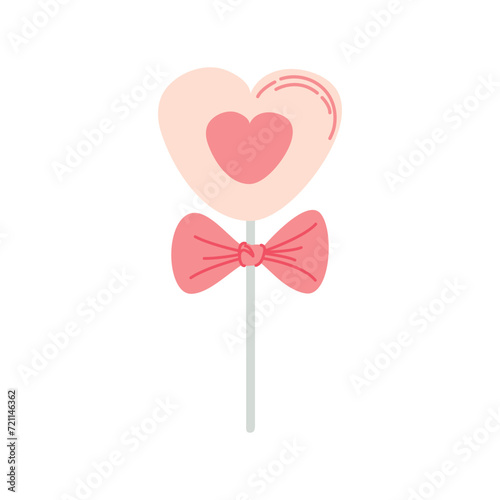 Heart Shaped Lollipop with Bow, Minimalist Cute Kids Design, Valentine's Day Concept