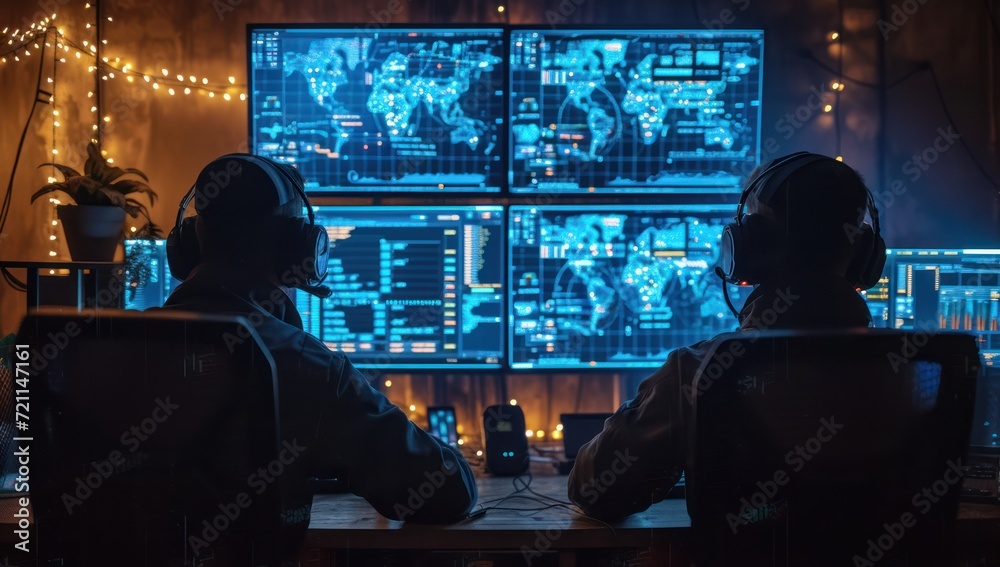 computer screens facing each other at night in the dark computer screens facing each other at night in the dark