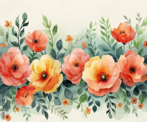 watercolor flowers hand illustration daje, in the style of dark pink and light green