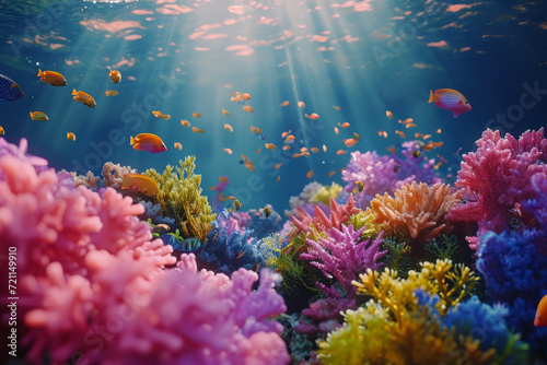 An underwater video of coral reefs teeming with colorful marine life, showcasing ocean biodiversity. Concept of exploring underwater ecosystems. Generative Ai. © Sebastian