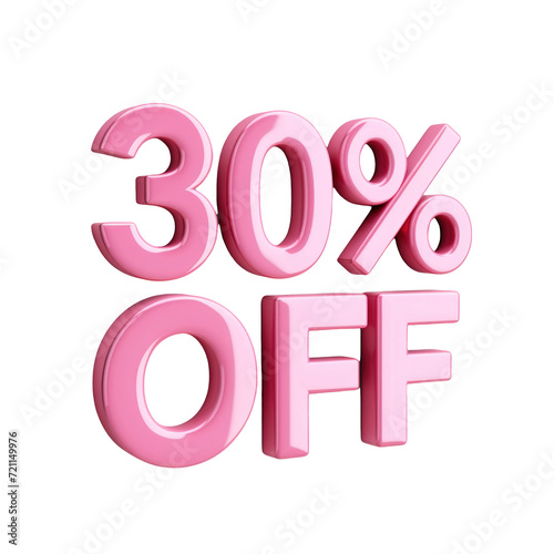 3D rendering object 30% discount offer transparent background