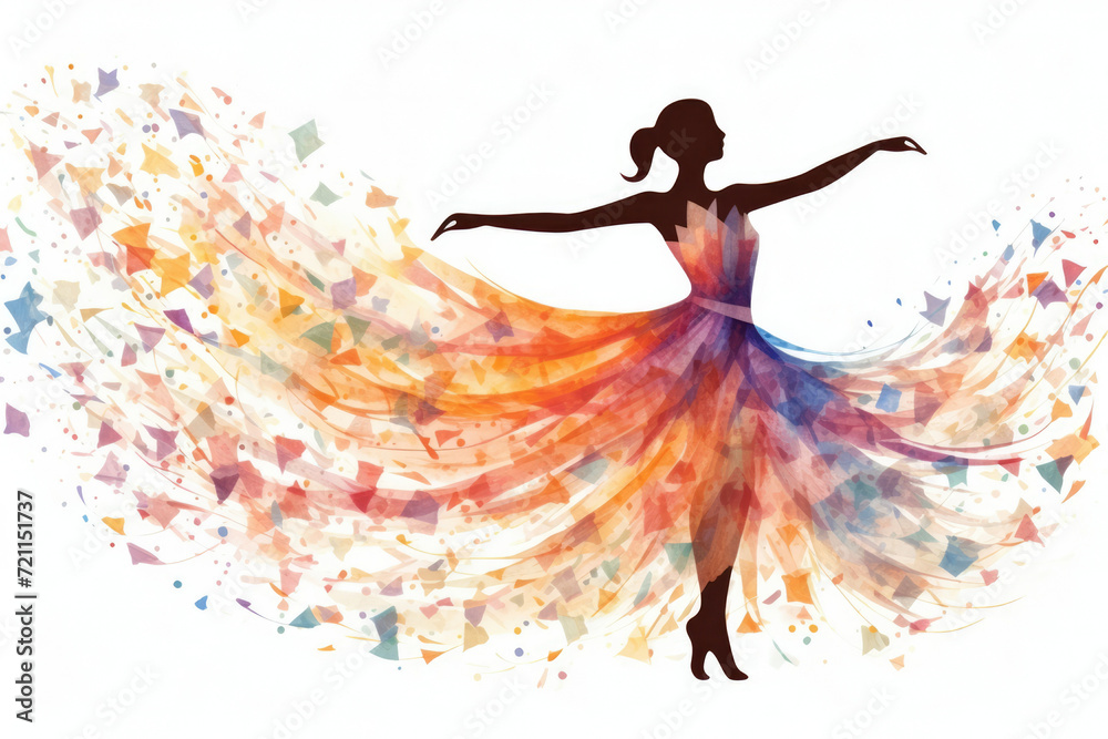 Silhouette woman beauty person female ballet dancer ballerina dance illustration young watercolor - obrazy, fototapety, plakaty 