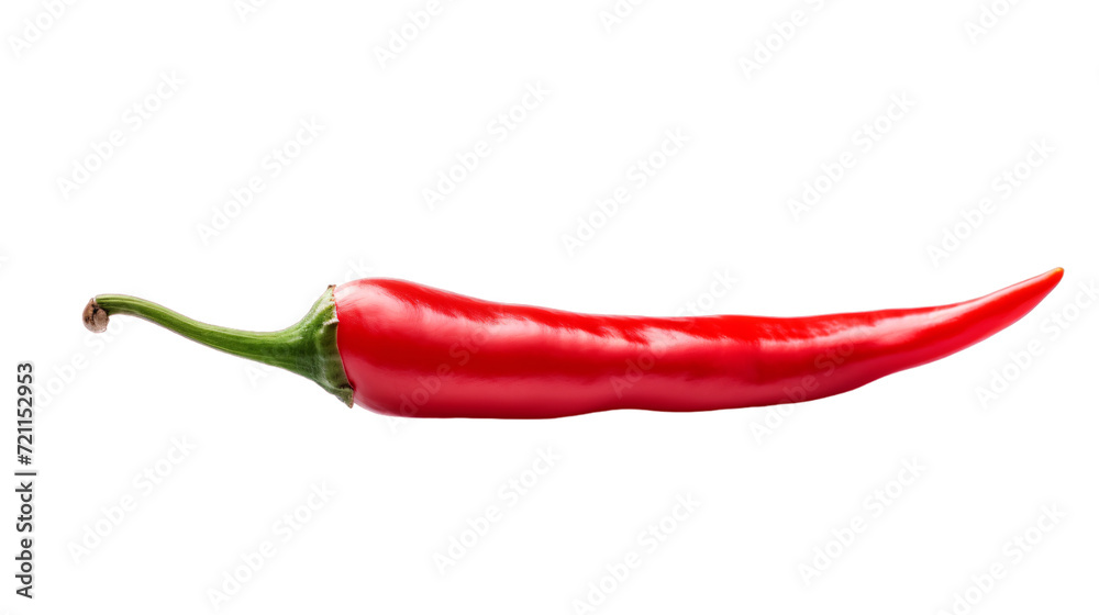 Straight red hot chili pepper isolated on a white or transparent background, PNG, curved fresh red chilli
