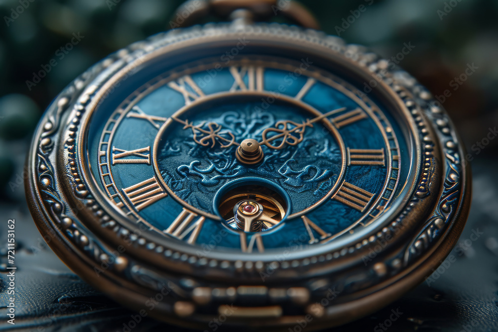 An antique pocket watch, exuding elegance and craftsmanship from a bygone era. Concept of timeless accessories and vintage elegance. Generative Ai.