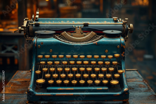 A vintage typewriter, its keys holding stories from the past, symbolizing classic writing tools. Concept of writing history and retro devices. Generative Ai