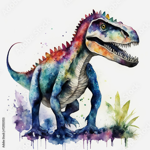 A scary colored dinosaur  an extinct animal. watercolor illustration. artificial intelligence generator  AI  neural network image. background for the design.