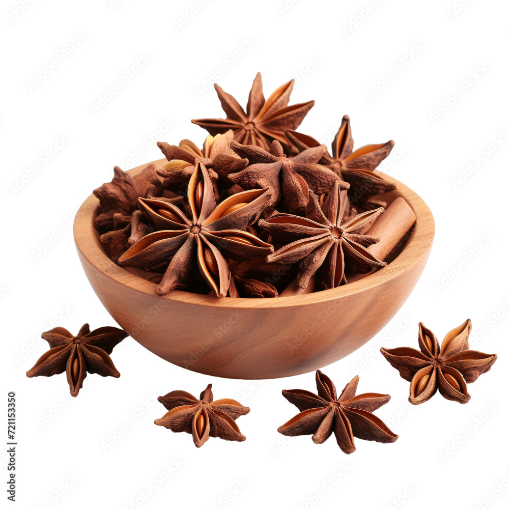 bowl of star anise on a white background, transparent png, Ayurvedic star anise with cinnamon on a wooden bowl bowl of star anise on a white background, transparent png, Ayurvedic star anise with cinnamon on a wooden bowl