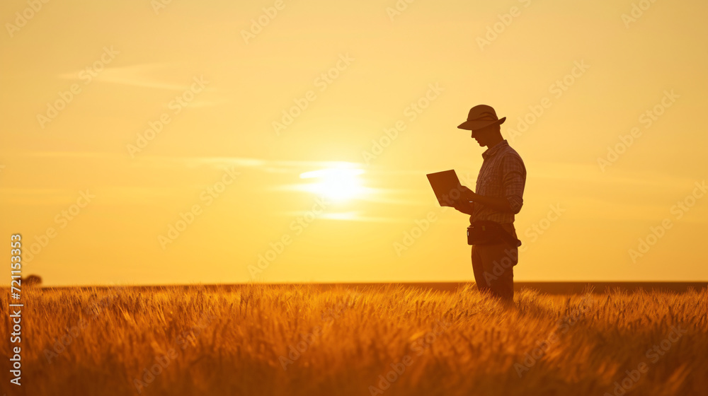 Silhouette of agronomist with laptop