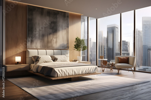 Contemporary Condo Bedrooms with Floor to Ceiling Windows © sugastocks