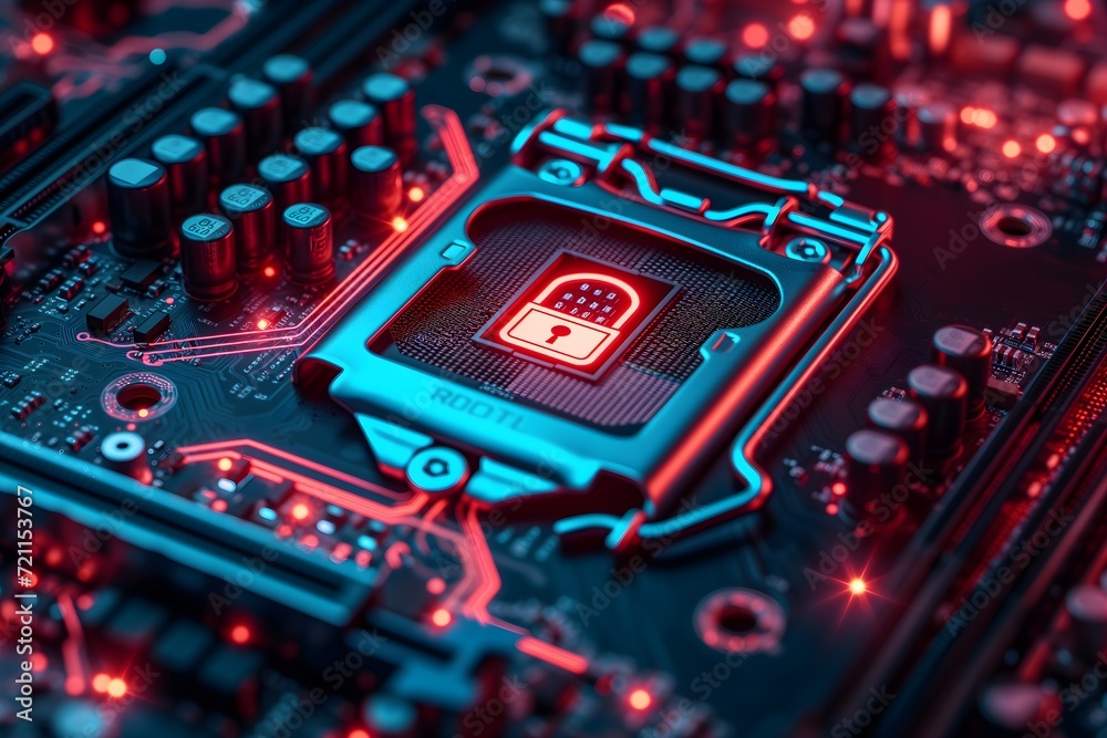 Dive into the heart of online security a compute motherboard, safety lock, and verified credentials. Wide banner design blending technology and cybersecurity concepts. Dive into the heart of online security a compute motherboard, safety lock, and verified credentials. Wide banner design blending technology and cybersecurity concepts.