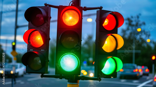 Urban Traffic Light Signal, Red and Green Lights Controlling Vehicle Movement in the City