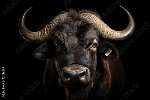Portrait of black bull on black background